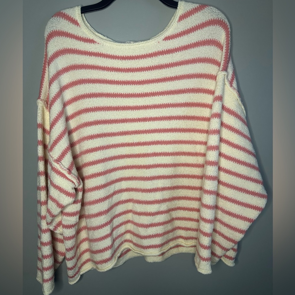 Promesa Cream and Pink Striped Knit OVERSIZED Cozy Sweater size medium
